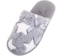 ABSOLUTE FOOTWEAR Womens Open Back Slip On Mule Slippers with Star and Bow Design - Grey - Large (UK 7-8)