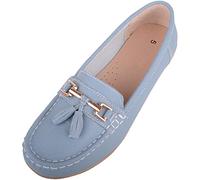 ABSOLUTE FOOTWEAR Womens Slip On Casual Leather Loafer/Deck/Boat Shoes/Sandals - Baby Blue - UK 8