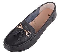 ABSOLUTE FOOTWEAR Womens Slip On Casual Leather Loafer/Deck/Boat Shoes/Sandals - Black - UK 8