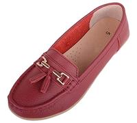 ABSOLUTE FOOTWEAR Womens Slip On Casual Leather Loafer/Deck/Boat Shoes/Sandals - Cherry - UK 5