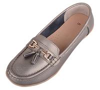 ABSOLUTE FOOTWEAR Womens Slip On Casual Leather Loafer/Deck/Boat Shoes/Sandals - Gun Metal - UK 7