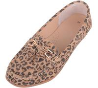 ABSOLUTE FOOTWEAR Womens Slip On Casual Leather Loafer/Deck/Boat Shoes/Sandals - Leopard - UK 5
