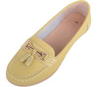 ABSOLUTE FOOTWEAR Womens Slip On Casual Leather Loafer/Deck/Boat Shoes/Sandals - Lime - UK 8