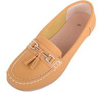 ABSOLUTE FOOTWEAR Womens Slip On Casual Leather Loafer/Deck/Boat Shoes/Sandals - Mustard - UK 5