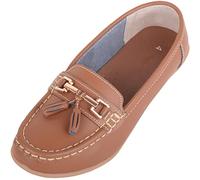 ABSOLUTE FOOTWEAR Womens Slip On Casual Leather Loafer Deck Boat Shoes Sandals - Tan - UK 7