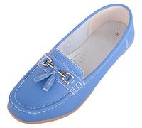 ABSOLUTE FOOTWEAR Womens Slip On Casual Wide Fit Leather Loafer Deck Boat Shoes with Tassel Detail - French Blue - UK 7 / EU 40