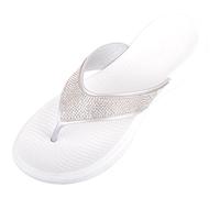 ABSOLUTE FOOTWEAR Womens Slip On Flexible Summer Diamante Holiday Beach Flip Flops - White - UK 4