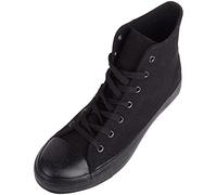 ABSOLUTE FOOTWEAR Womens Slip On Lace Up High Top Canvas Trainers Pumps, All Black, UK 4 / EU 37
