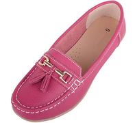 ABSOLUTE FOOTWEAR Womens Slip On Leather Loafer/Deck/Boat Shoes, Fuchsia, UK 4