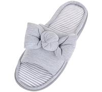 ABSOLUTE FOOTWEAR Womens Slip On Peep Toe Open Back Mule Slippers Sliders with Front Bow Design - Grey - UK 6 / EU 39