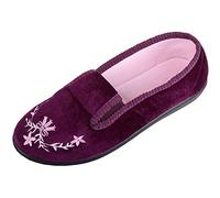 ABSOLUTE FOOTWEAR Womens Slip On Velour Style Twin Gusset Winter Slipper with Floral Design - Heather - UK 6 / EU 39