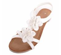 ABSOLUTE FOOTWEAR Womens Small Wedge Elasticated Back Strap Summer Floral Sandal - White - UK 8 / EU 40