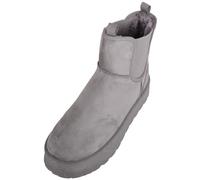 ABSOLUTE FOOTWEAR Womens Smooth Faux Suede Easy Slip On Platform Ankle Boot with Twin Gusset - Grey - UK 6