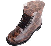 ABSOLUTE FOOTWEAR Womens Waterproof Lace Up Leopard Print Ankle Chelsea Rain Water Winter Wellington Boots - Tan - UK 5 / EU 38