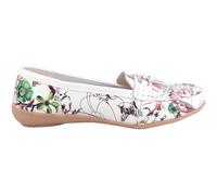 ABSOLUTE FOOTWEAR Womens Easy Slip On Leather Colour Floral Print Tassle Summer Work Loafers - White - UK 6 / EU 39