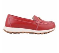 Womens Genuine Smooth Leather Easy Slip On Loafer Shoes, Chunky Sole ABSOLUTE FOOTWEAR Dark Red 8