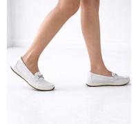 Womens Genuine Smooth Leather Easy Slip On Loafer Shoes, Chunky Sole ABSOLUTE FOOTWEAR White 7