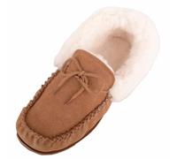 Womens Wool Lined Suede Moccasin with Wool Cuff and Hard Sole ABSOLUTE FOOTWEAR Tan 6