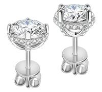 Absolute Moissanite Stud Earrings for Women 2ct S925 Sterling Silver Hypoallergenic 2ct Moissanite Moissanite Mother's Day Gift for Mom/Mother/Daughter/Girlfriend, 2Carat (1Ct*2), Sterling Silver