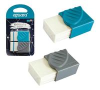 Absolute Pencil Erasers, White, Pack of 2, Medium, Easy Grip Holder, Soft Rubber Erasers, Ideal for School Office Home Nursery Use, iZOFAX Black Ball Pen