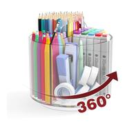 Absonic Pencil Holder for Kids, 360 Rotating Pen Holder for Desk Organizer and Storage, 4 Compartments Art Supply Marker Organizer, Acrylic Kids Desk Organizer for School Lazy Susan Organizer