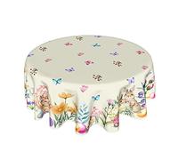 ABSOP Easter Tablecloth Round 60 Inch Spring Floral Tablecloth Farmhouse Bunny Easter Table Cloth for Dining Room Kitchen Holiday Picnic Party Indoor or Outdoor Decor