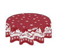 ABSOP Red Christmas Tablecloth Round 60 Inch Deer Snowflake Winter Table Cloth Washable Farmhouse Merry Christmas Table Cover for Kitchen Dinner Room Holiday Party Indoor Outdoor Home Decor