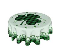 ABSOP St. Patrick's Tablecloth Round 60 Inch Green Shamrock Buffalo Plaid Clover Table Cloth Farmhouse St. Patrick's Day Tablecloth for Kitchen Holiday Picnic Party Dinner Room Outdoor Decor