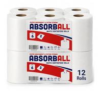 AbsorbAll Pack of 12 White Centrefeed Rolls - 2-Ply Kitchen Paper Towels | Features a removable inner core for smooth pull-through dispensing from wall mounted units.