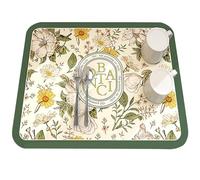 Absorbent Anti-Slip Dish Drainer Mat-Vintage Floral Plates, Kitchen Super Absorbent, Folding Dish Drying Mat (30x40cm)