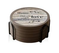 Absorbent Coasters for Drinks with 4.5 inch Holder - 6packs, Silicone Coaster with Soft Felt Insert (Dual-Sided Rustic -Themed Patterns)