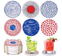 Absorbent Coasters Set of 6 Round Ceramic Coasters for Drinks Modern Colorful Boho Coasters with Holder Cute Coffee Table Decor Coaster Outdoor Stone Cup Coasters Funky Cool Coasters Desk Coasters