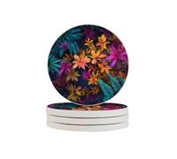 Absorbent Diatomaceous Earth Beautiful Plants Coaster Set Of 4, Bathroom Countertop Drainage Mat, Place Soap, Toothbrush Cup, Multi-Purpose Coasters