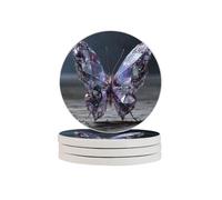 Absorbent Diatomaceous Earth Broken Diamond Butterfly Coaster Set Of 4, Bathroom Countertop Drainage Mat, Place Soap, Toothbrush Cup, Multi-Purpose Coasters
