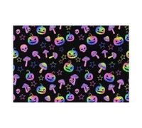 Absorbent Halloween Trippy Mushroom Pumpkin Pet Feeding Mat | Leakproof Quick-Dry Pet Feeding Mat Cat Food Mat for Food & Water Pet Bowl Mat for Dogs & Cats, Kitchen, Home or RV Use