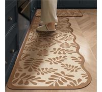 Absorbent Kitchen Rug, Quick Dry Non-Slip Floor Mat with Wave Edge, Cushioned Soft Fabric for Sink, Dish Protection & Home Safety(Round Dark brown,60x180cm)