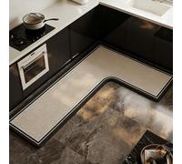 Absorbent Kitchen Rug, Quick Dry Non-Slip Floor Mat with Wave Edge, Cushioned Soft Fabric for Sink, Dish Protection & Home Safety(Black Left,140x200x45cm)