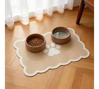 Absorbent Pet Food Mat, Scalloped Edge Dog Cat Bowl Mat with Rubber Backing, Quick-Dry Leather Feeding Mat for Messy Drinkers, 30" x 50", Beige