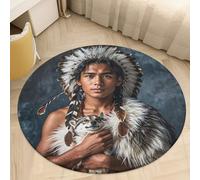 Absorbent Round Rug Indigenous Peoples and Wolves Non Slip Washable Welcome Rug for Entryway Front Door Indoor Outdoor Use Bedroom Kitchen Decor