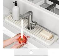 Absorbent Stone Faucet Mat for Kitchen Sink, Diatomite Stone Sink Tray Quick Dry, Bathroom Sink Splash Guard Behind Faucet, Water Catcher & Draining Mat for Sink Counter Protector, 23.6" X 4"