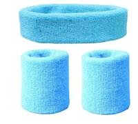 Absorbent Sweat Band 2Pcs Sport Wristbands 1Pcs Headband Towel Sweatband Set For Yoga Basketball Tennis Fitness Run Head Band Wrist Brace Protector(Sky blue)
