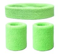 Absorbent Sweat Band 2Pcs Sport Wristbands 1Pcs Headband Towel Sweatband Set For Yoga Basketball Tennis Fitness Run Head Band Wrist Brace Protector(Bright green)