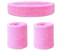 Absorbent Sweat Band 2Pcs Sport Wristbands 1Pcs Headband Towel Sweatband Set For Yoga Basketball Tennis Fitness Run Head Band Wrist Brace Protector(Pink)