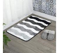 Absorbent Thick Soft Modern Waves Design Bathroom Bath Shower Mat Non Slip Backing (Grey, 40 x 60cm)