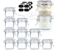 Absovetu 12 Pack Small Glass Jars with Lids 207ml/7oz - Jam Jars with Lids and Labels Overnight Oats Jars Clip Top Mason Jar for Spice Pickling Candle Sweet Cookie Honey