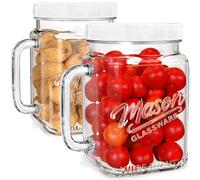 Absovetu 2 Pack Large Glass Jars with Lids 2160 ml/74oz - Wide Mouth Mason Jars with Handle Glass Storage Jars with Airtight Lids for Juice Milk Water Pickle Hot Chocolate Coffee
