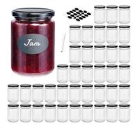 Absovetu 20 Pack Small Glass Jam Jars with Lids and Labels 350ml/12oz - Mason Jars for Overnight Oats Pickling Spice Candle Honey