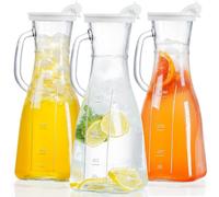 Absovetu 3 Pack Glass Jugs with Lids 1.9L/64oz - Glass Water Jugs for Fridge Water Carafe Pitcher Jug Juice Jug with Handle for Juice Milk Wine Tea