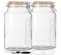 Absovetu Set of 2 Large Clip Top Glass Jars with Lids Airtight 4100ml - Wide Mouth Mason Jars with Lids Glass Storage Jars Fermentation Jar for Flour Spaghetti Pasta Pickling Storage Containers