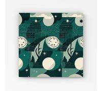 Abstact Green Cream Moon and Stars Canvas Warren Reed - Designer Green W16 inch x H16 inch